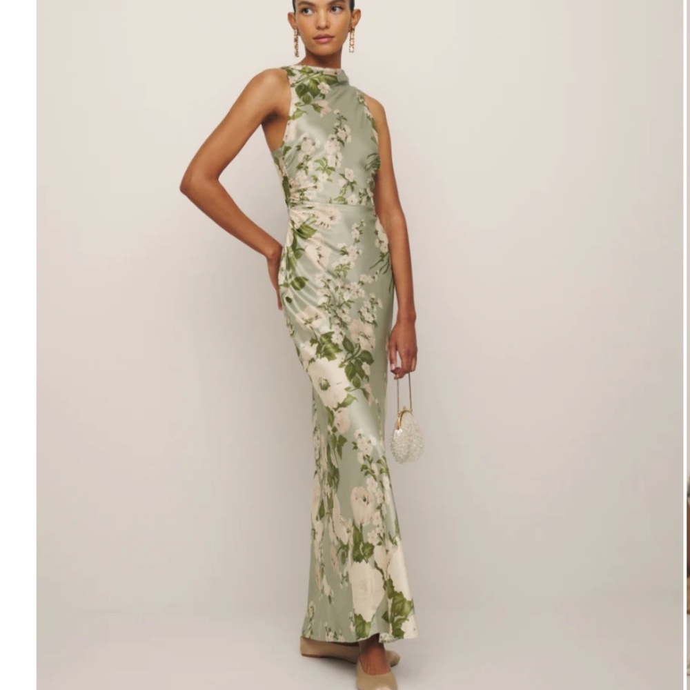 REFORMATION Anaiis Silk Dress in Tarragon